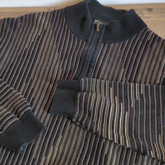 Vintage St. Croix Men’s Brown Black Ribbed 1/4 Zip Sweater - Picture 5 of 10